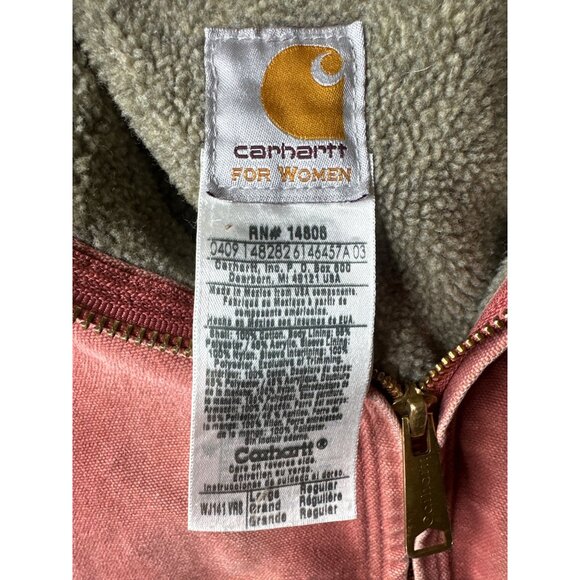 Vintage Carhartt Womens Large Sherpa Lined Hooded Jacket Rare Rust Red Zip Up - Picture 4 of 7